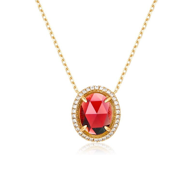 Personality Necklace S925 Sterling Silver 9k Yellow Gold Plating Mozambique Garnet/ London Topaz/Rose Crystal